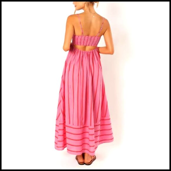 Cotton Striped Maxi Dress with Smocked Back and Spaghetti Straps - Picture 2 of 7